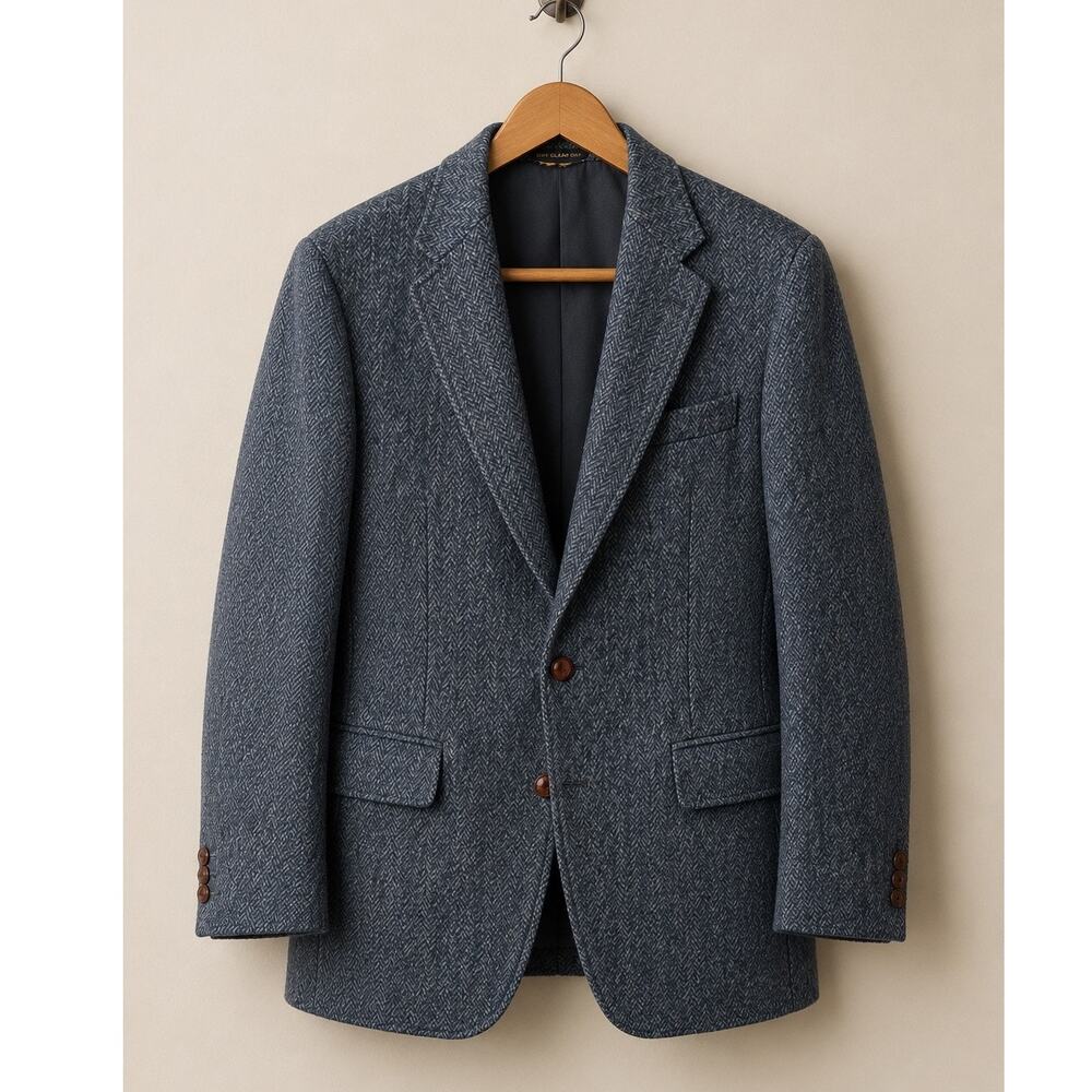 Vintage Harris Tweed Wool Sport Coat Blazer Gray Herringbone Made in USA 42R